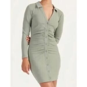 Abercrombie & Fitch Green Ribbed‎ Shirt Dress Green Size XXS Ruched Knit